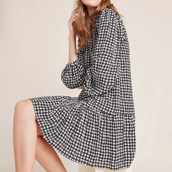 Anthropologie Maeve Size M Sterling Houndstooth Tunic Dress Long Sleeves - Picture 1 of 12